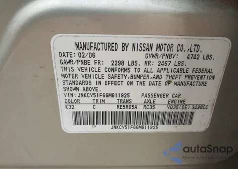 2006 Infiniti G35X from USA, damaged, VIN JNKCV51F66M611925